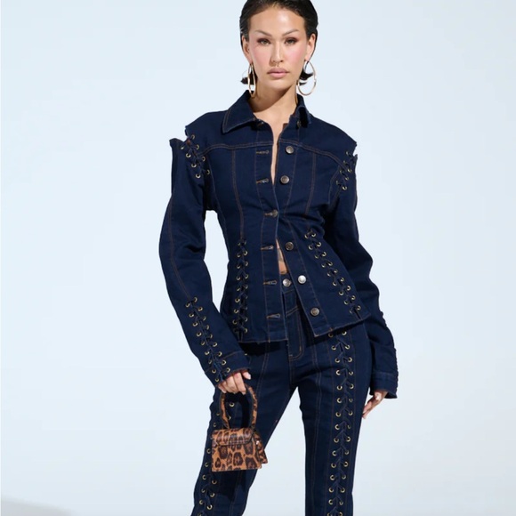 AKIRA Other - 🔥 AKIRA That’s On Me Navy Eyelet Denim Jean Set